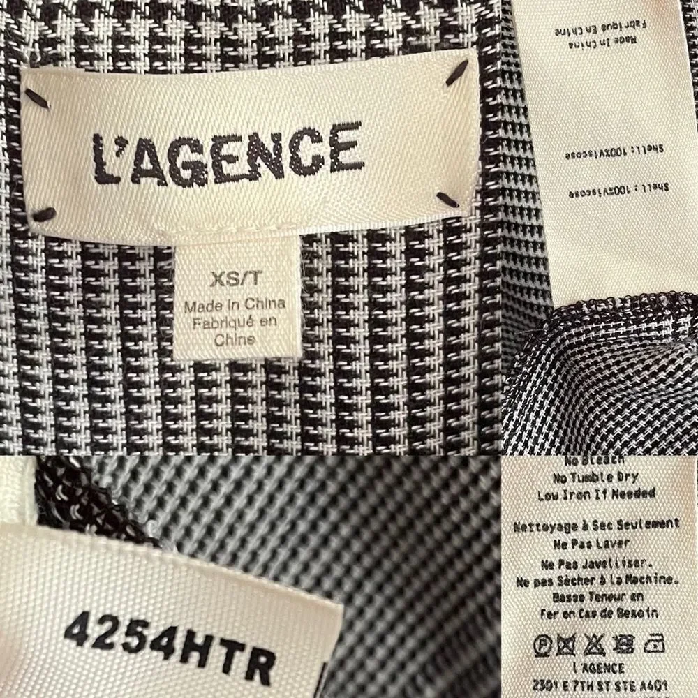 L’AGENCE Checked Button Front Long Sleeve Blouse Black Cream XS - Picture 6 of 6